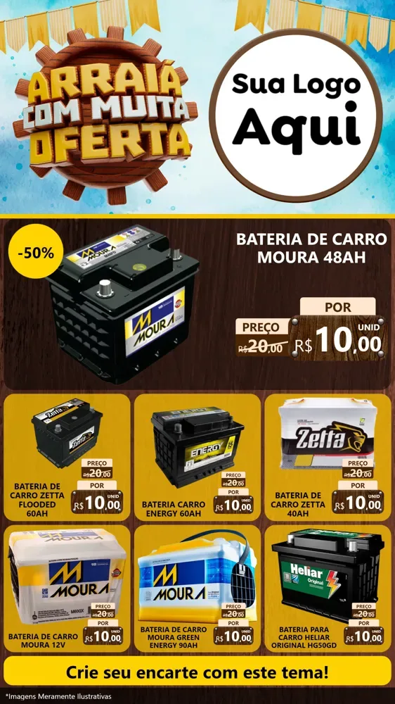 Modelo de Rede Social para Stories com o tema Ofertas de São João - Junina para Baterias Elétricas