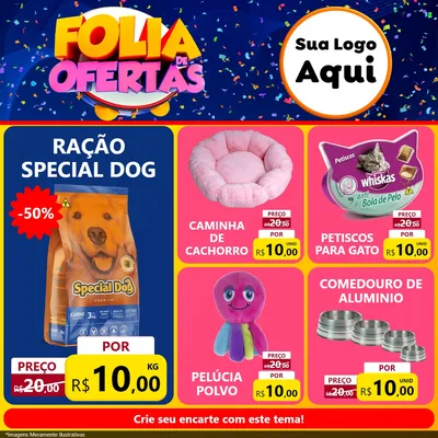Modelo de Rede Social para Feed Facebook com o tema Folia de Ofertas para Pet Shop