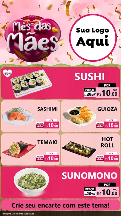 Modelo de TV para TV Vertical com o tema Mês das Mães para Comida japonesa