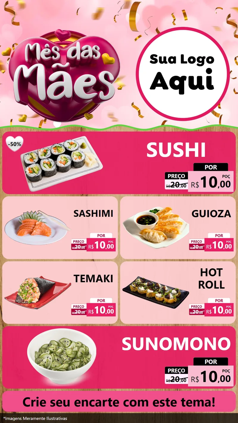 Modelo de TV para TV Vertical com o tema Mês das Mães para Comida japonesa
