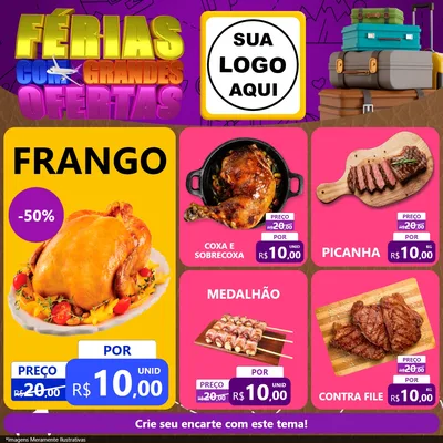 Modelo de Rede Social para Feed Facebook com o tema Férias com Grandes Ofertas para Assados
