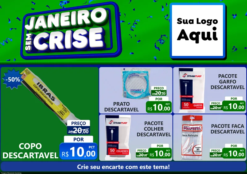 Modelo de Encarte para Encarte A4 Horizontal com o tema Janeiro Sem Crise para Embalagens