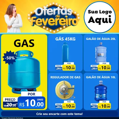 Modelo de Rede Social para Feed Facebook com o tema Ofertas de Fevereiro para Água e gás