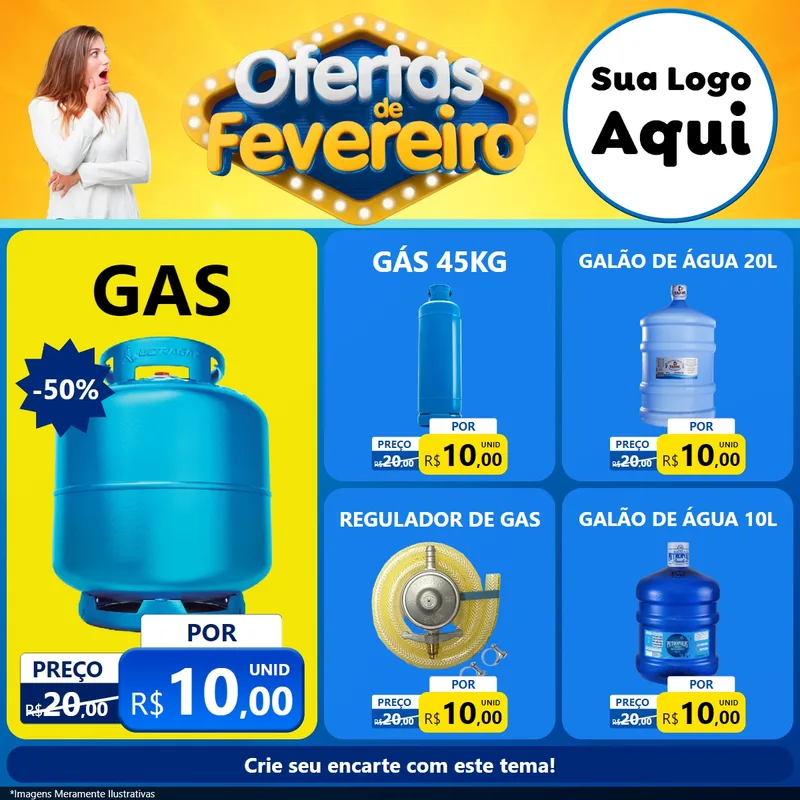 Modelo de Rede Social para Feed Facebook com o tema Ofertas de Fevereiro para Água e gás