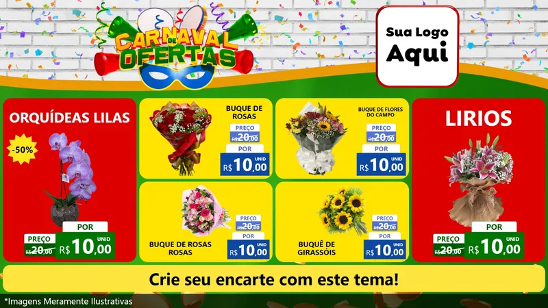 Modelo de TV para TV Horizontal com o tema Carnaval de Ofertas para Floricultura e jardim