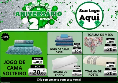 Modelo de Encarte para Encarte A4 Horizontal com o tema Promoção de Aniversário - 2 Anos para Cama, Mesa e Banho