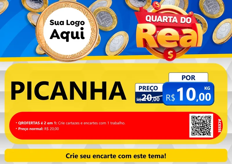 Modelo de Cartaz para Cartaz A4 Horizontal com o tema Quarta do Real para Açougue
