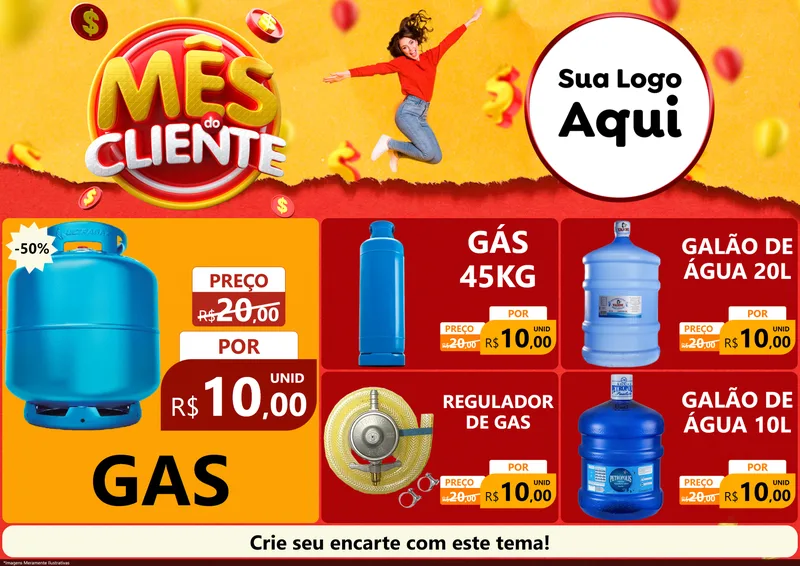 Modelo de Encarte para Encarte A4 Horizontal com o tema Mês do Cliente para Água e gás