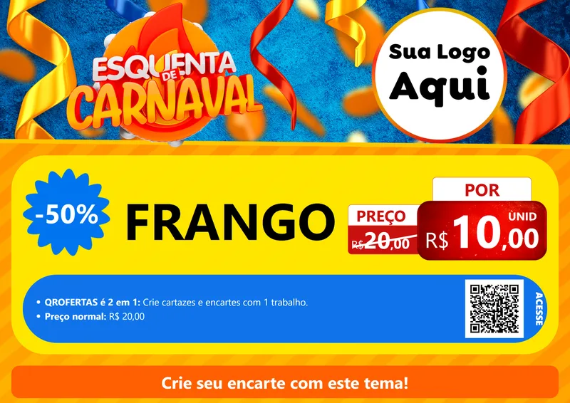 Modelo de Cartaz para Cartaz A4 Horizontal com o tema Esquenta de Carnaval para Assados