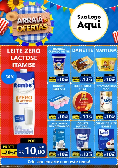 Modelo de Encarte para Encarte A4 Vertical com o tema Arraiá de Ofertas para Frios e Laticínios