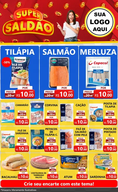 Modelo de Encarte para Encarte Grande com o tema Super Saldão para Peixaria