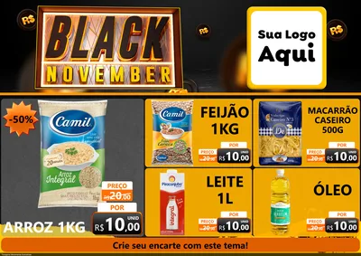 Modelo de Encarte para Encarte A4 Horizontal com o tema Black November para Supermercado