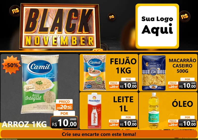 Modelo de Encarte para Encarte A4 Horizontal com o tema Black November para Supermercado