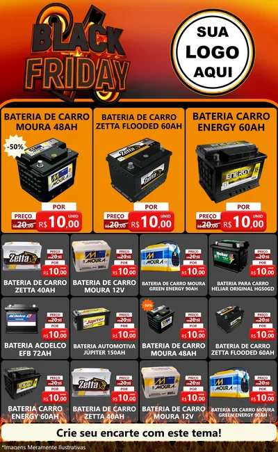 Modelo de Encarte para Encarte Grande com o tema Black Friday para Baterias Elétricas