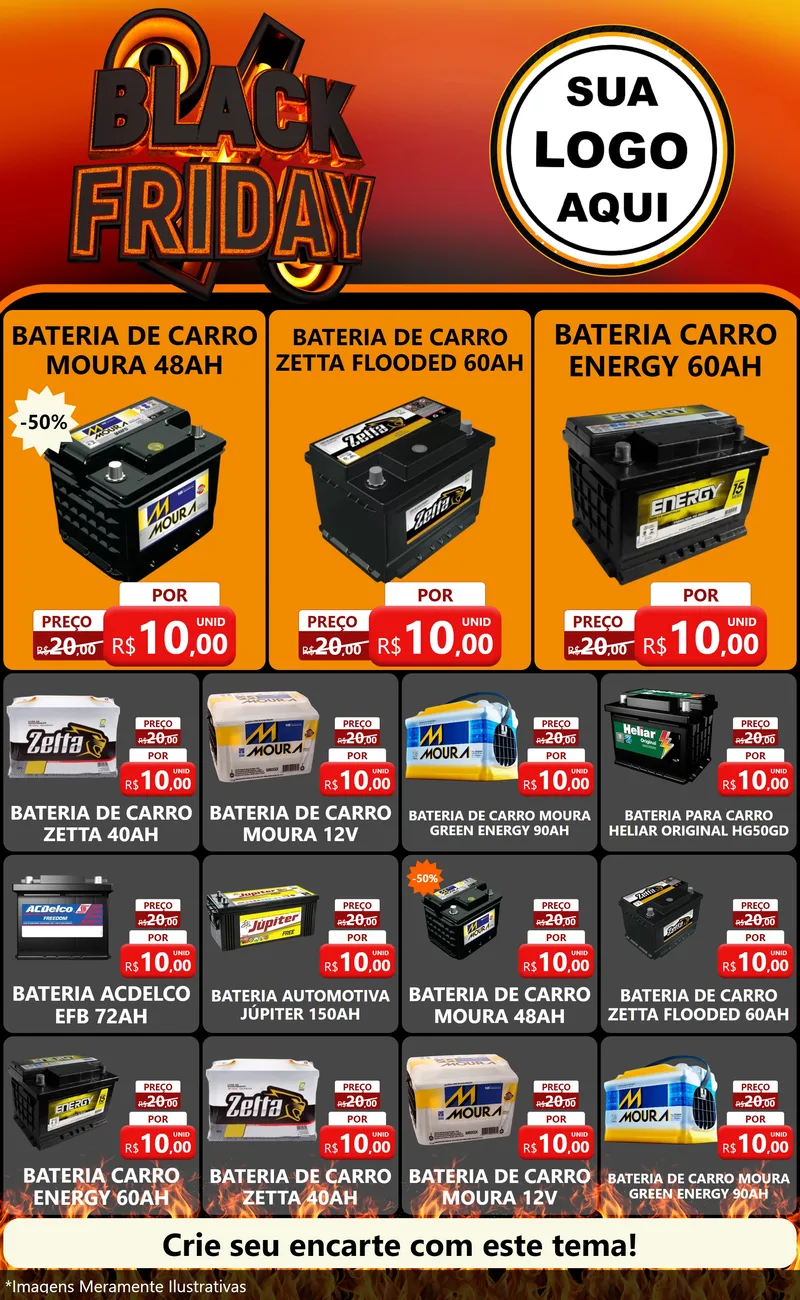 Modelo de Encarte para Encarte Grande com o tema Black Friday para Baterias Elétricas