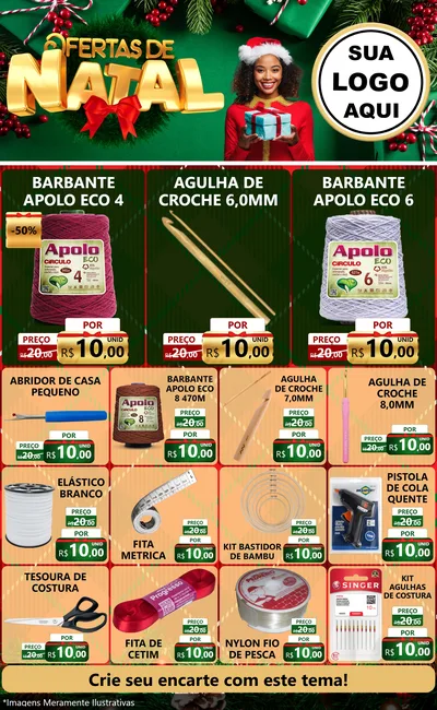 Modelo de Encarte para Encarte Grande com o tema Ofertas de Natal para Armarinho e Aviamentos