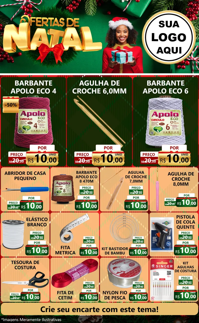 Modelo de Encarte para Encarte Grande com o tema Ofertas de Natal para Armarinho e Aviamentos