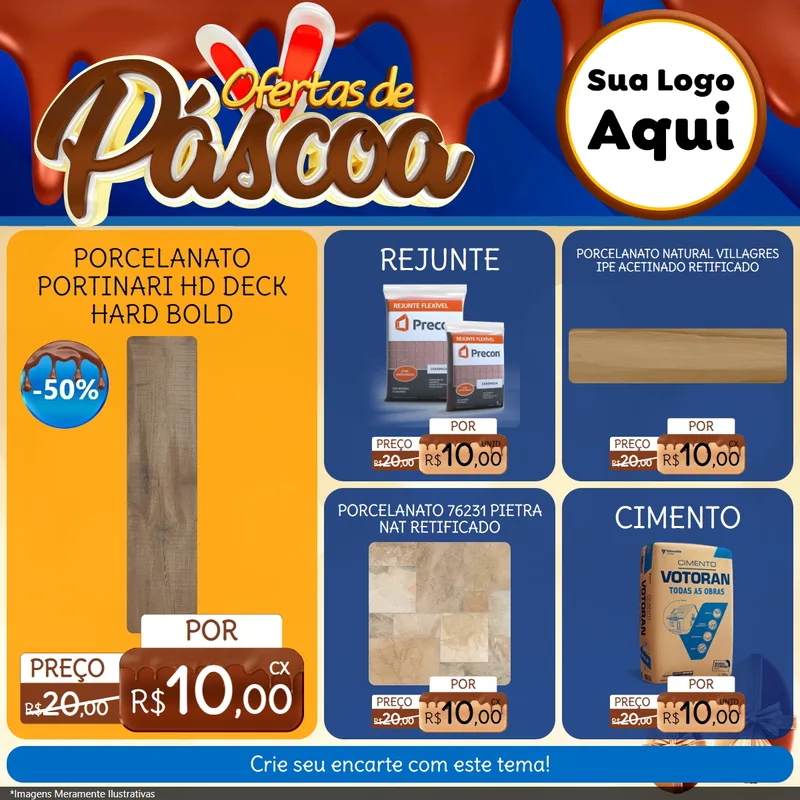 Modelo de Rede Social para Feed Facebook com o tema Ofertas de Páscoa para Pisos e revestimentos