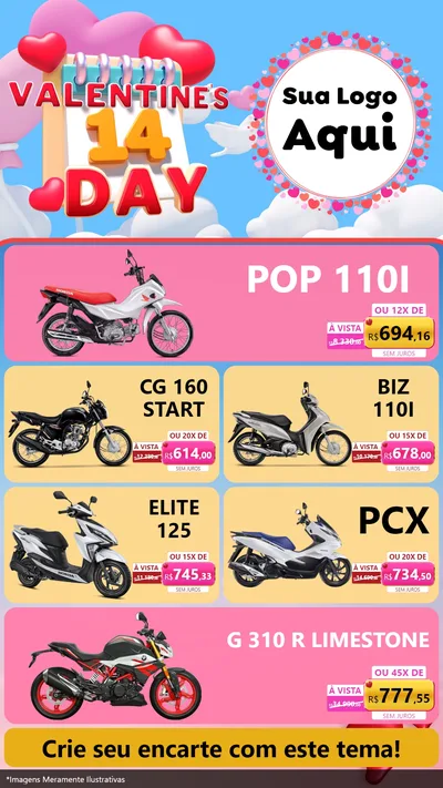 Modelo de TV para TV Vertical com o tema Valentine's Day para Concessionaria de Motos