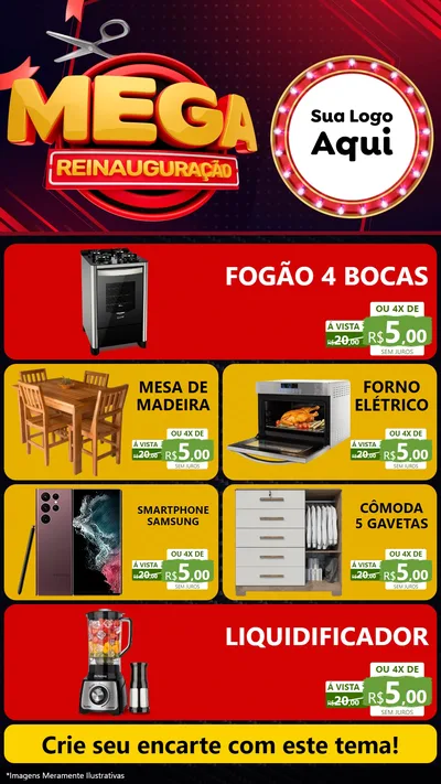 Modelo de TV para TV Vertical com o tema Mega Reinauguração para Móveis e Eletro