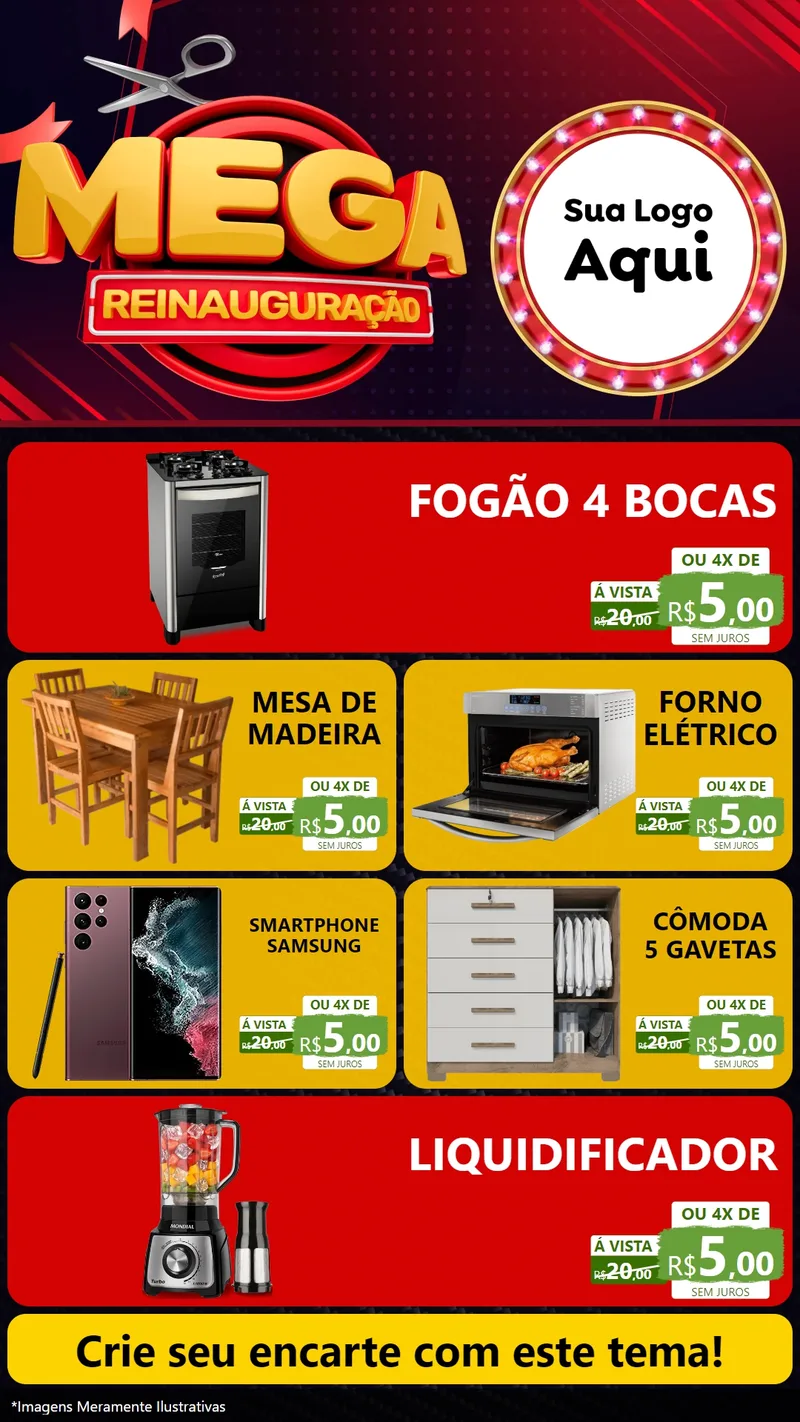 Modelo de TV para TV Vertical com o tema Mega Reinauguração para Móveis e Eletro