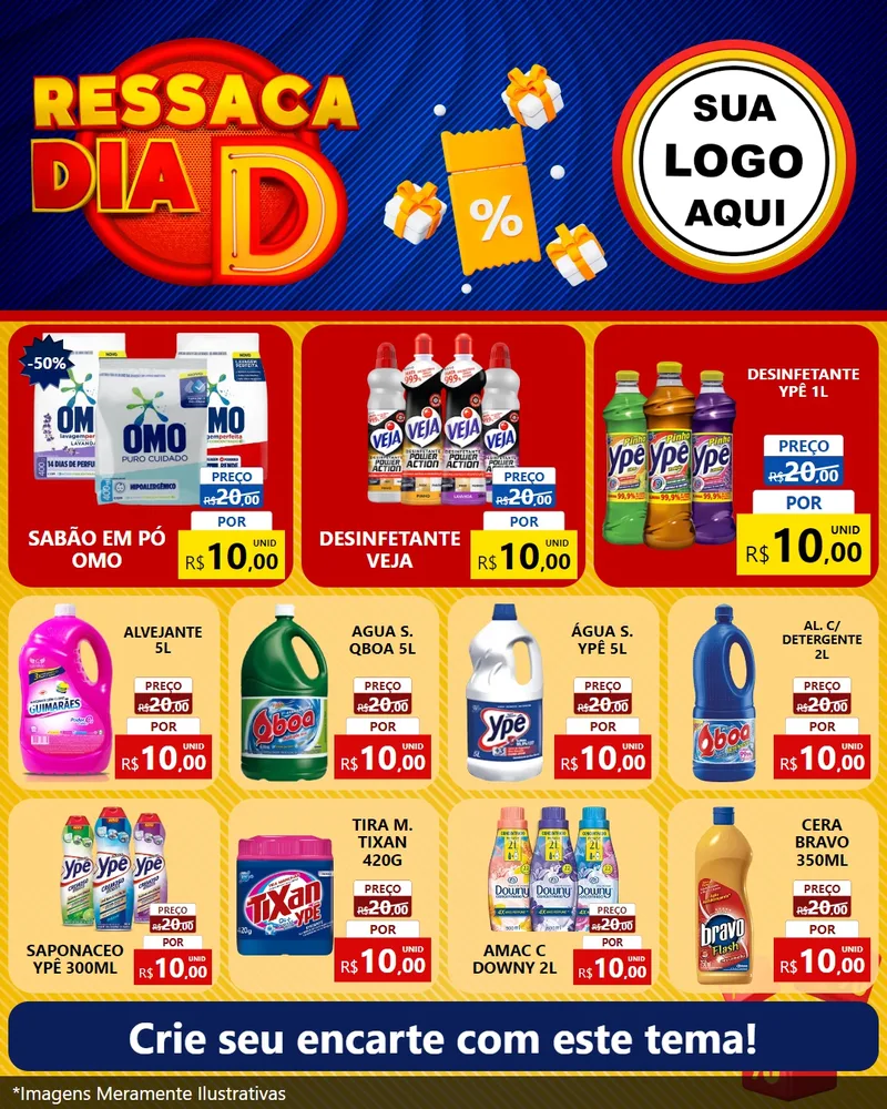 Modelo de Rede Social para Feed Instagram com o tema Ressaca Dia D para Produtos de Limpeza