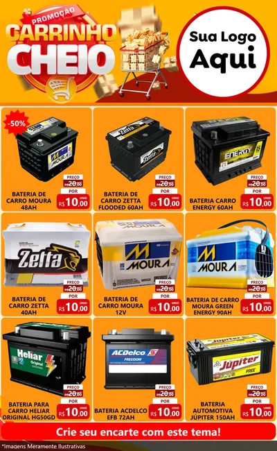 Modelo de Encarte para Encarte Grande com o tema Promoção carrinho cheio para Baterias Elétricas