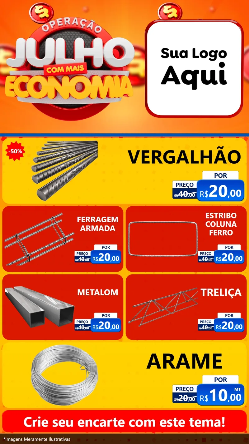 Modelo de TV para TV Vertical com o tema Operação Julho Com Mais Economia para Ferragens