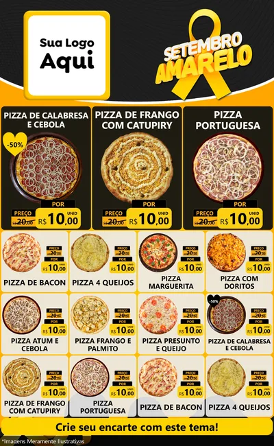 Modelo de Encarte para Encarte Grande com o tema Setembro Amarelo para Pizzaria