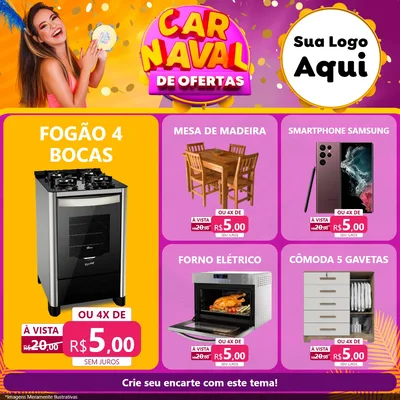 Modelo de Rede Social para Feed Facebook com o tema Carnaval de Ofertas para Móveis e Eletro