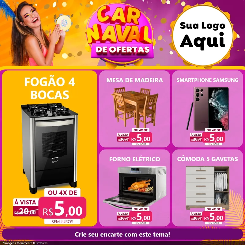 Modelo de Rede Social para Feed Facebook com o tema Carnaval de Ofertas para Móveis e Eletro