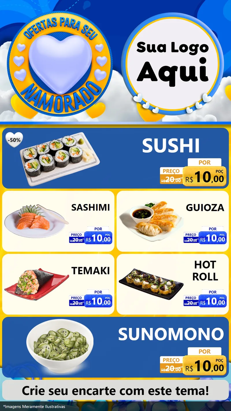 Modelo de TV para TV Vertical com o tema Ofertas Para Seu Namorado para Comida japonesa