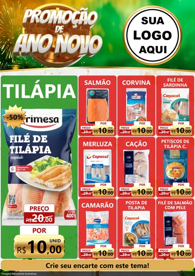 Modelo de Encarte para Encarte A4 Vertical com o tema Promoção de Ano Novo para Peixaria