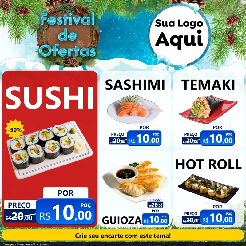 Modelo de Rede Social para Feed Facebook com o tema Festival de Ofertas - Inverno para Comida japonesa