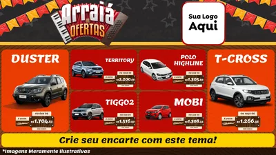 Modelo de TV para TV Horizontal com o tema Arraiá de Ofertas - Junina para Concessionaria de Carros