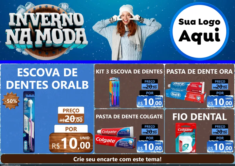 Modelo de Encarte para Encarte A4 Horizontal com o tema Inverno na Moda para Higiene Pessoal