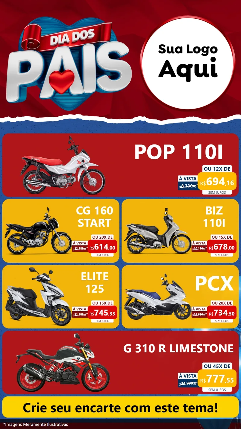 Modelo de TV para TV Vertical com o tema Dia dos Pais para Concessionaria de Motos