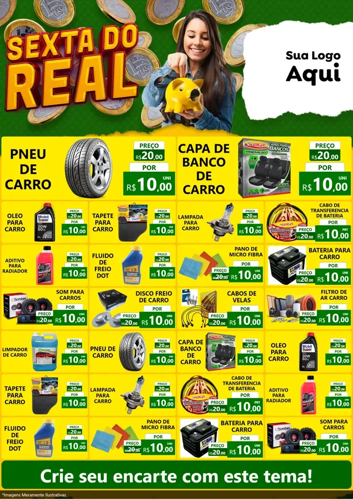 Modelo de Encarte para Encarte A4 Vertical com o tema Sexta do Real para Auto peças