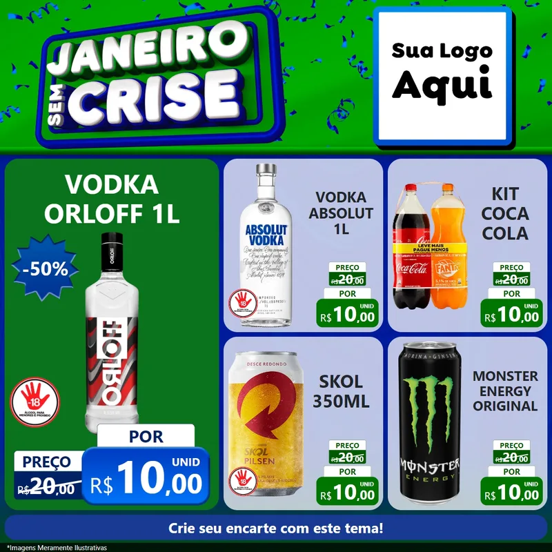Modelo de Rede Social para Feed Facebook com o tema Janeiro Sem Crise para Distribuidora de bebidas