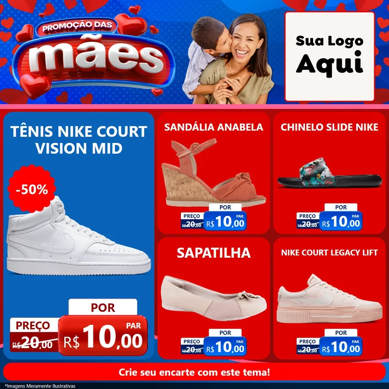 Modelo de Rede Social para Feed Facebook com o tema Promoção das Mães para Calçados