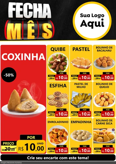 Modelo de Encarte para Encarte A4 Vertical com o tema Fecha Mês para Salgadaria