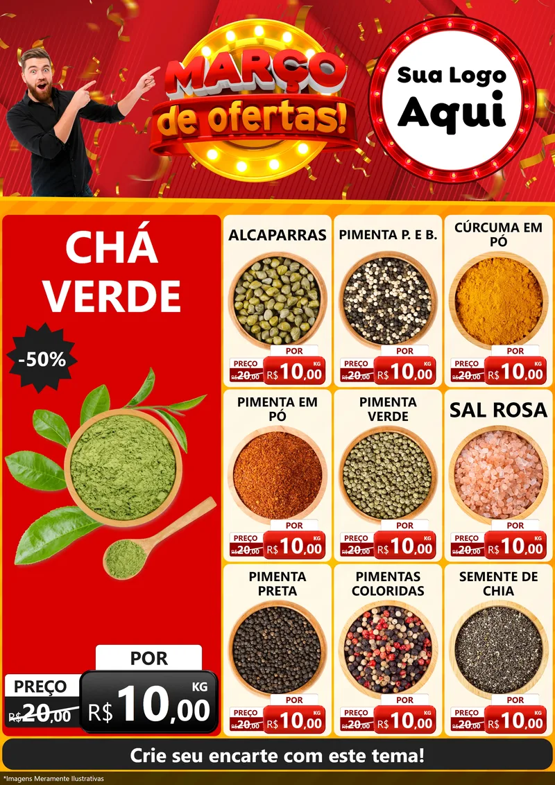 Modelo de Encarte para Encarte A4 Vertical com o tema Março de Ofertas! para Produtos Naturais