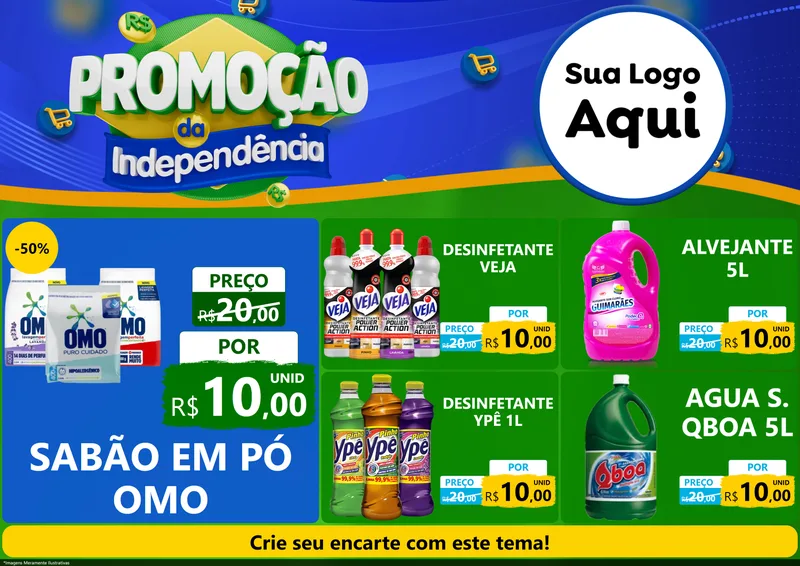 Modelo de Encarte para Encarte A4 Horizontal com o tema Promoção da Independência para Produtos de Limpeza