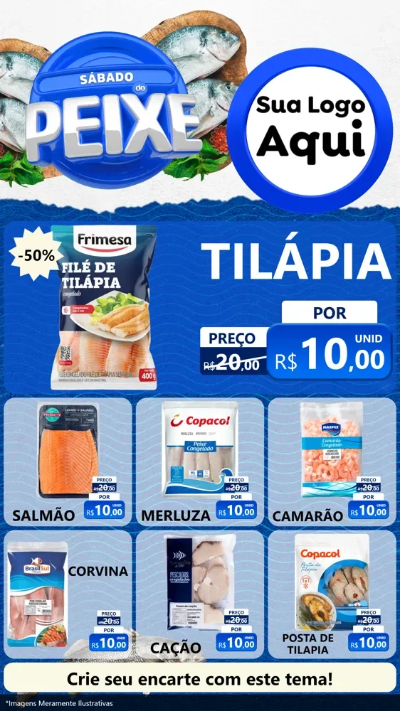 Modelo de Rede Social para Stories com o tema Sábado do Peixe para Peixaria