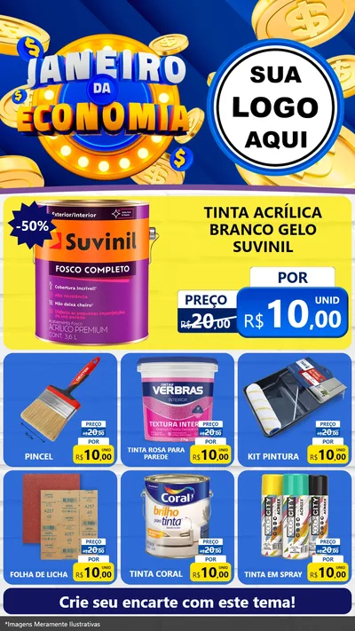 Modelo de Rede Social para Stories com o tema Janeiro da Economia para Tintas e Ferramentas