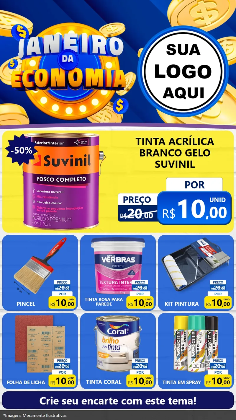 Modelo de Rede Social para Stories com o tema Janeiro da Economia para Tintas e Ferramentas