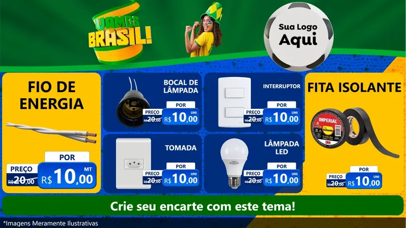 Modelo de TV para TV Horizontal com o tema Vamos Brasil - Copa para Materiais Elétricos
