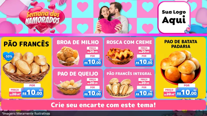 Modelo de TV para TV Horizontal com o tema Semana dos Namorados para Padaria
