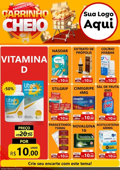 Modelo de Encarte para Encarte A4 Vertical com o tema Promoção carrinho cheio para Farmácia