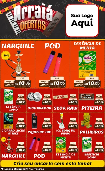 Modelo de Encarte para Encarte Grande com o tema Arraiá de Ofertas - Junina para Tabacaria